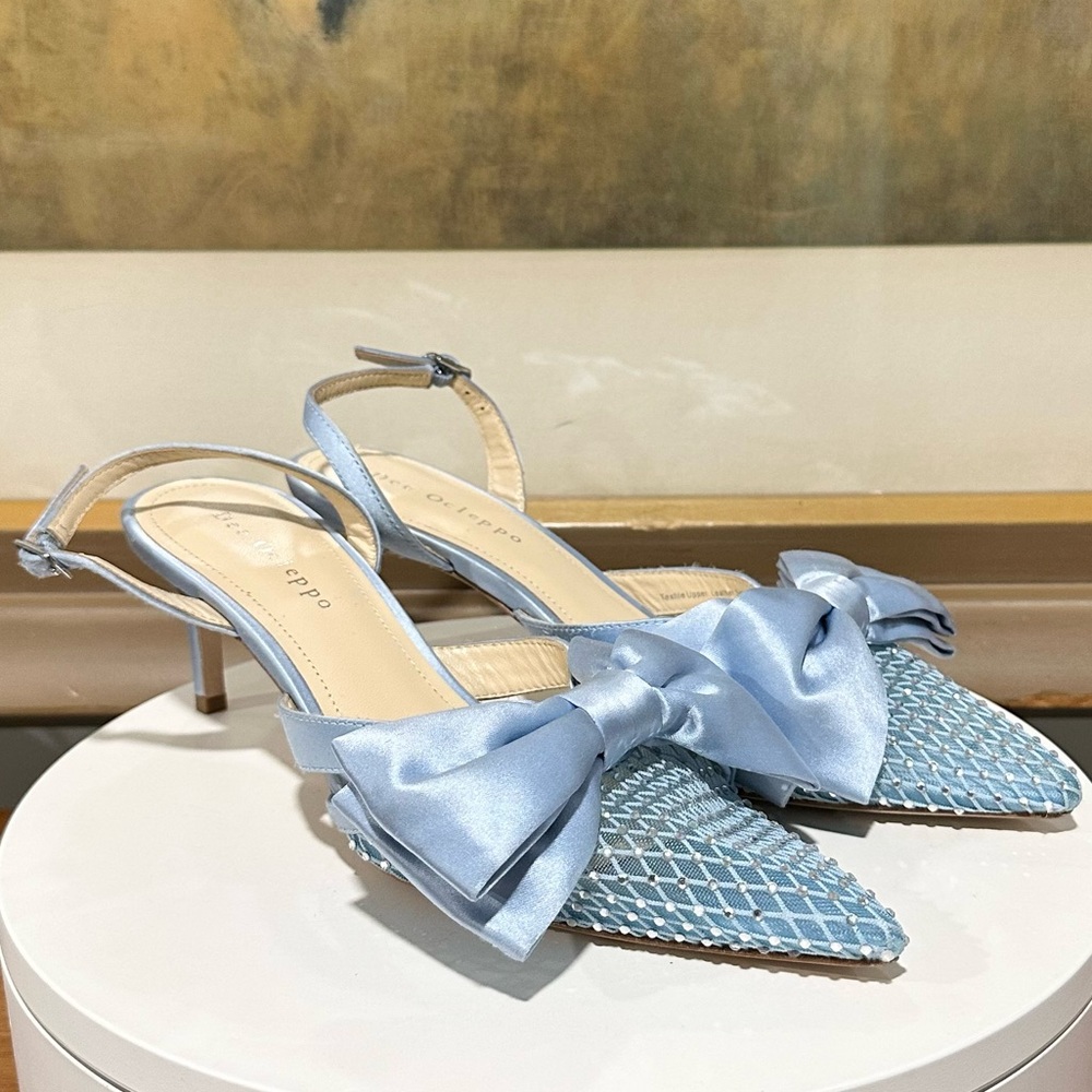 🌹DEE OCLEPPO🌹Brazil Satin Bow Slingback Pumps In Blue Size: 6.5 - Picture 8 of 12